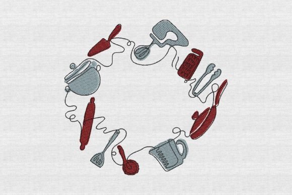 Kitchen Sketch Line Art: A Delicate, Charming Embroidery Choice