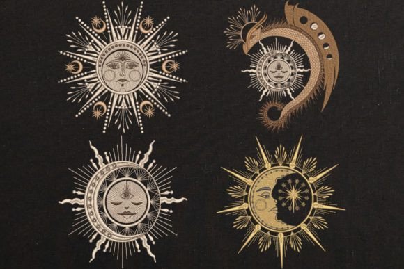 Set of 4 Sun with Face, Moon Star